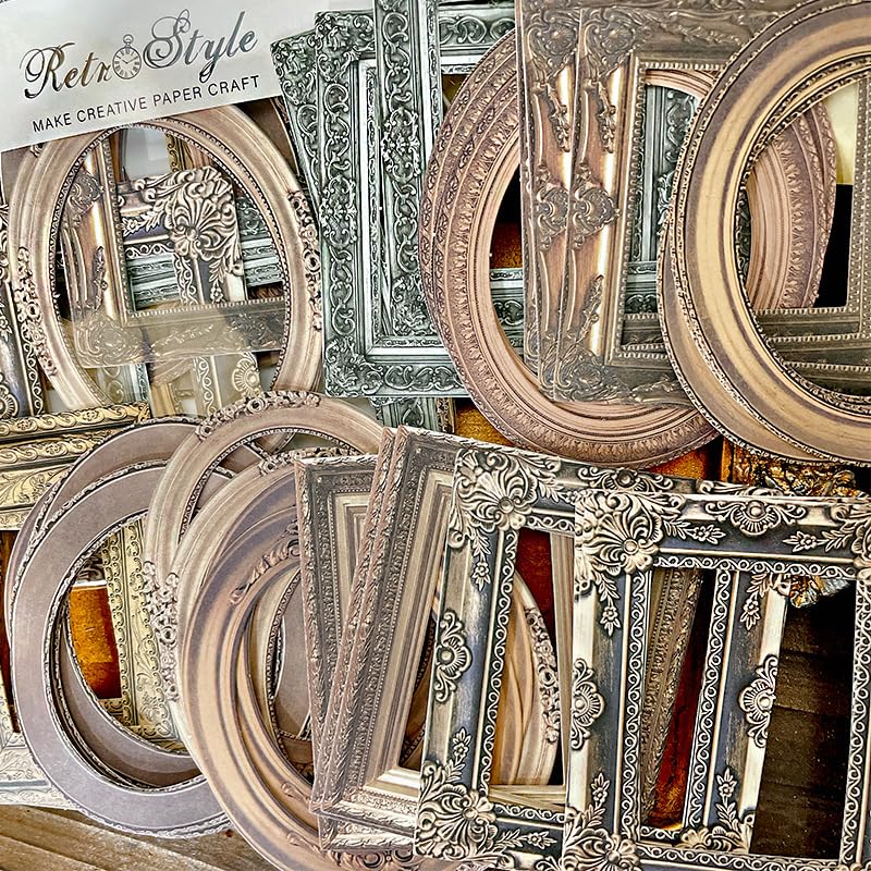 Image of 30-Pack Vintage Photo Frame Scrapbooking Paper Set, 10 Designs 3D Embossed Retro Hollow-Out Decorative Frames for Journaling, DIY Crafts & Albums