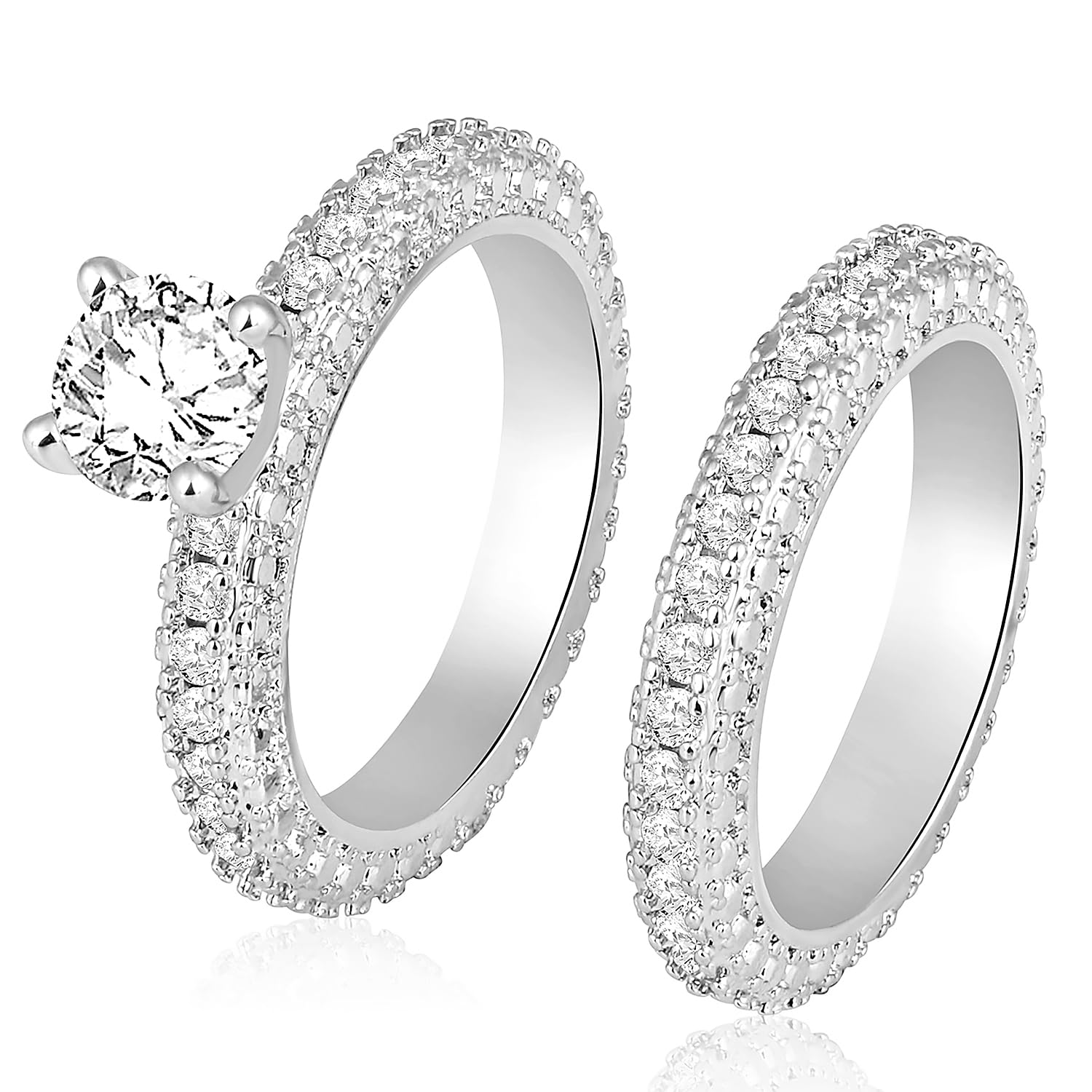 Peora Silver Plated Cubic Zirconia Studded Solitaire & Eternity Finger Ring Set Engagement Anniversary Jewellery Gift For Women Girls, Size_7 (B0CZ3HWML5) Amazon Price History, Amazon Price Tracker