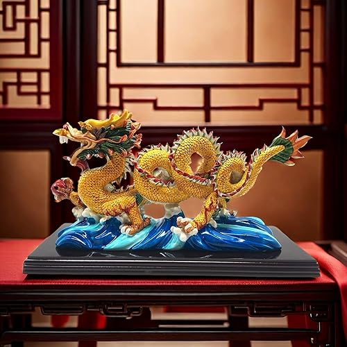 Miniatura 2 de FUNSXBUG Estatua de dragón chino grande de Feng Shui de 11 pulgadas, escultura de Feng Shui, decoración de hogar, oficina, decoración de mesa,
