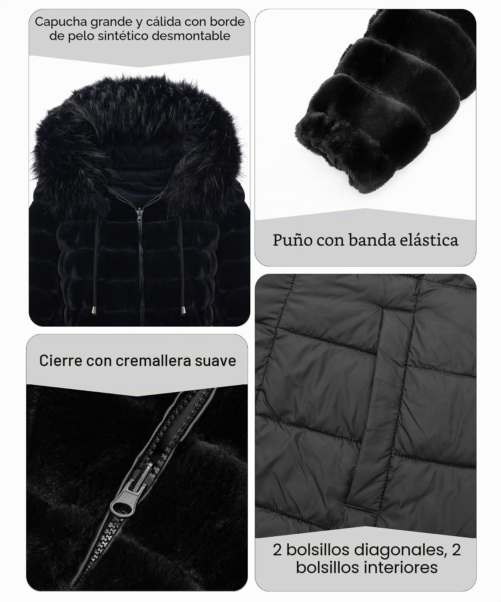 Giolshon Chaqueta Reversible de piel Sintética para Mujer, Abrigo Acolchado con Capucha Cálido de Invierno