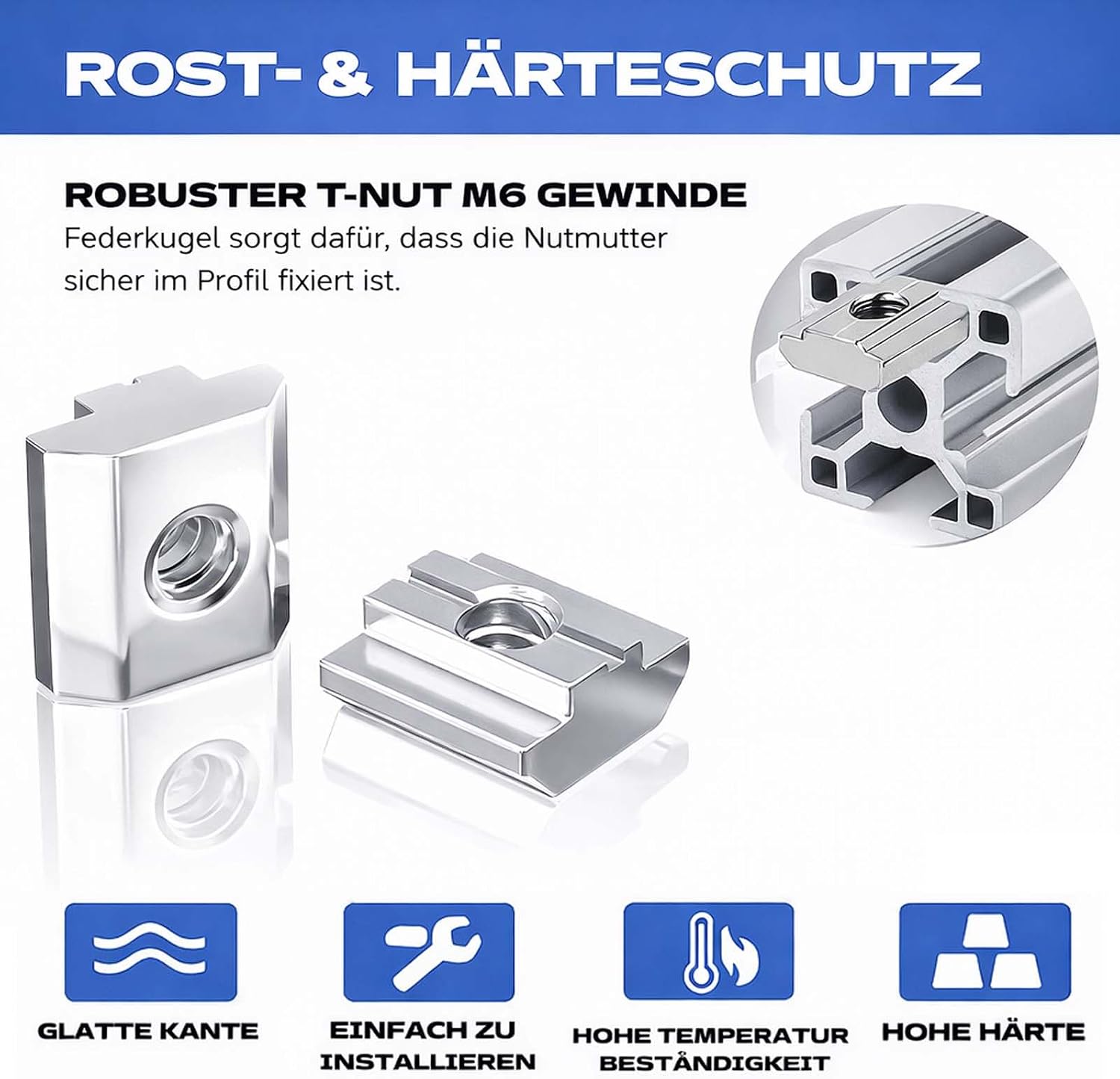 Pack of 50 T-Slot Nuts M5 T Nut Rail Aluminium Profile Set, T-Sliding Nuts for 20 Series Aluminium Profile Extrusion Slot and Guide Rail, High-Quality Carbon Steel with European Standard EN, Versatile