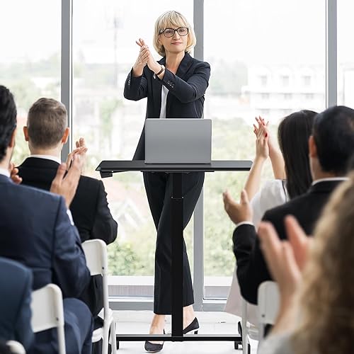 Miniatura 2 de Escritorio de pie de altura ajustable, pequeña mesa móvil para laptop, estaciones de trabajo para computadora con ruedas para oficina, aula, sala de