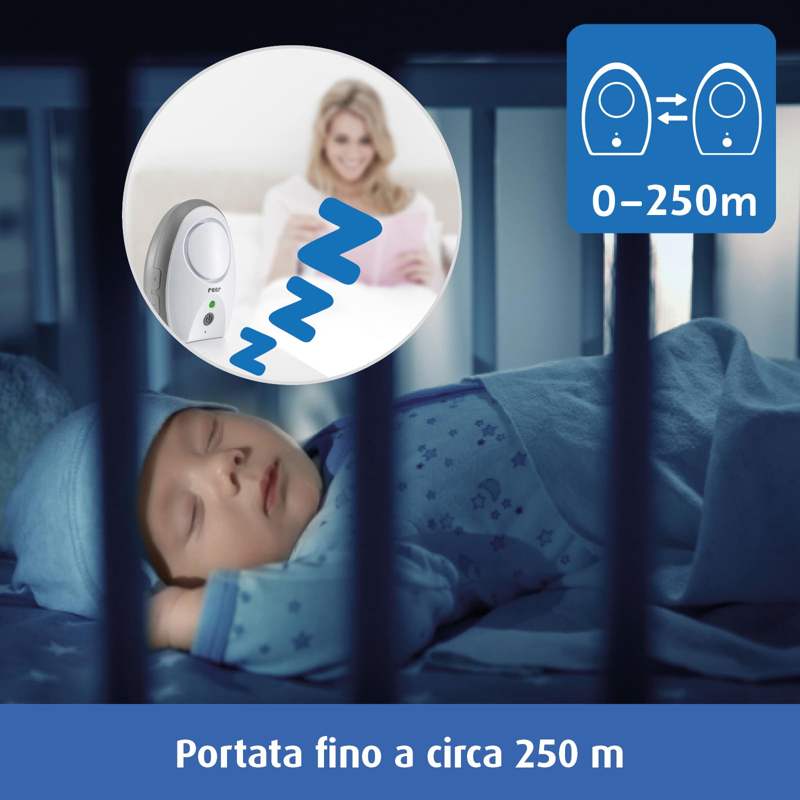 Reer Baby Monitor Digitale 50040 Neo — a Prova di Bug, Basse Radiazioni, Portata 250 m