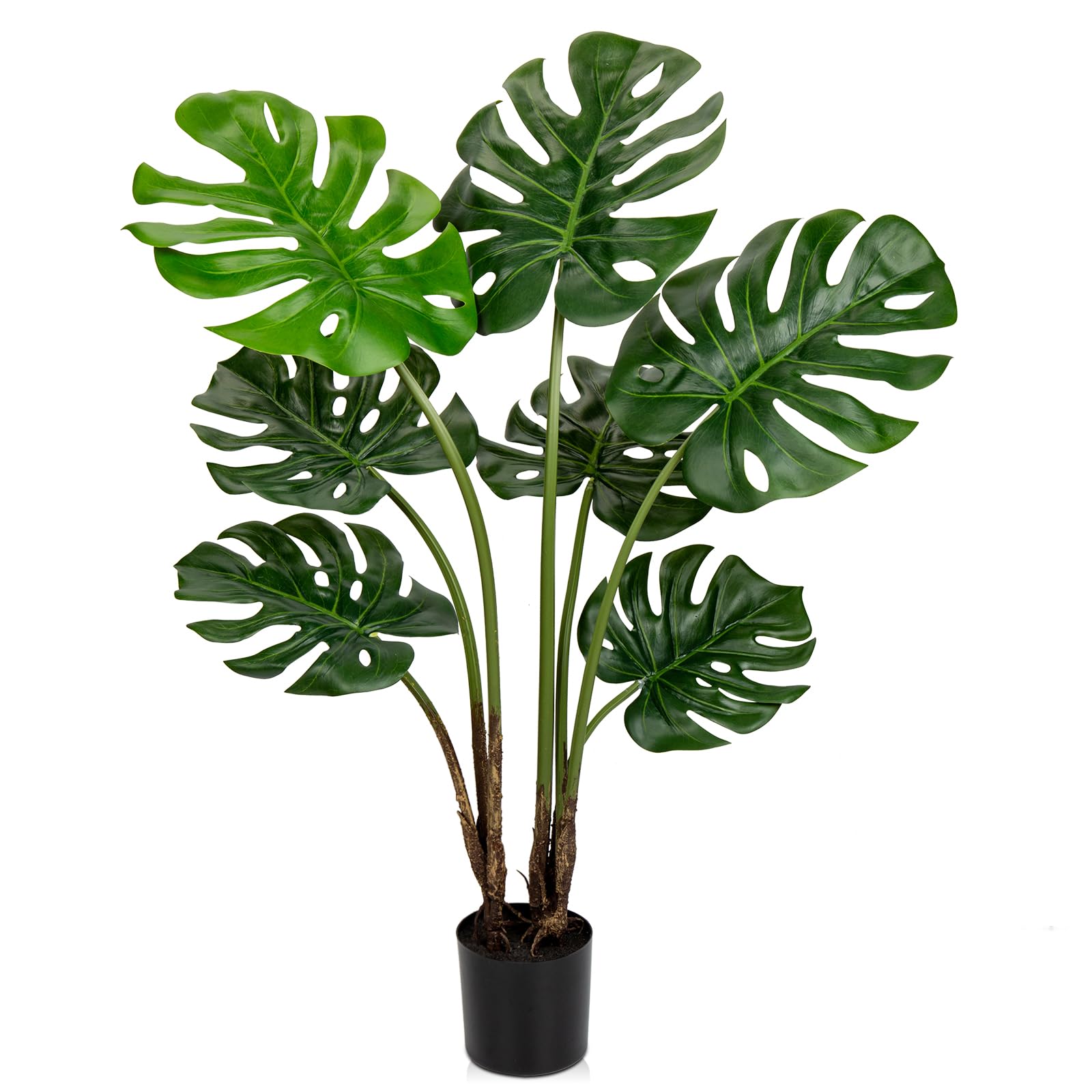 Hollyone Artificial Monstera Deliciosa Plant 3FT Tall Fake Tropical Palm Plants Trees Faux Monstera Indoor Swiss Cheese Plants for Indoor Outdoor Home
