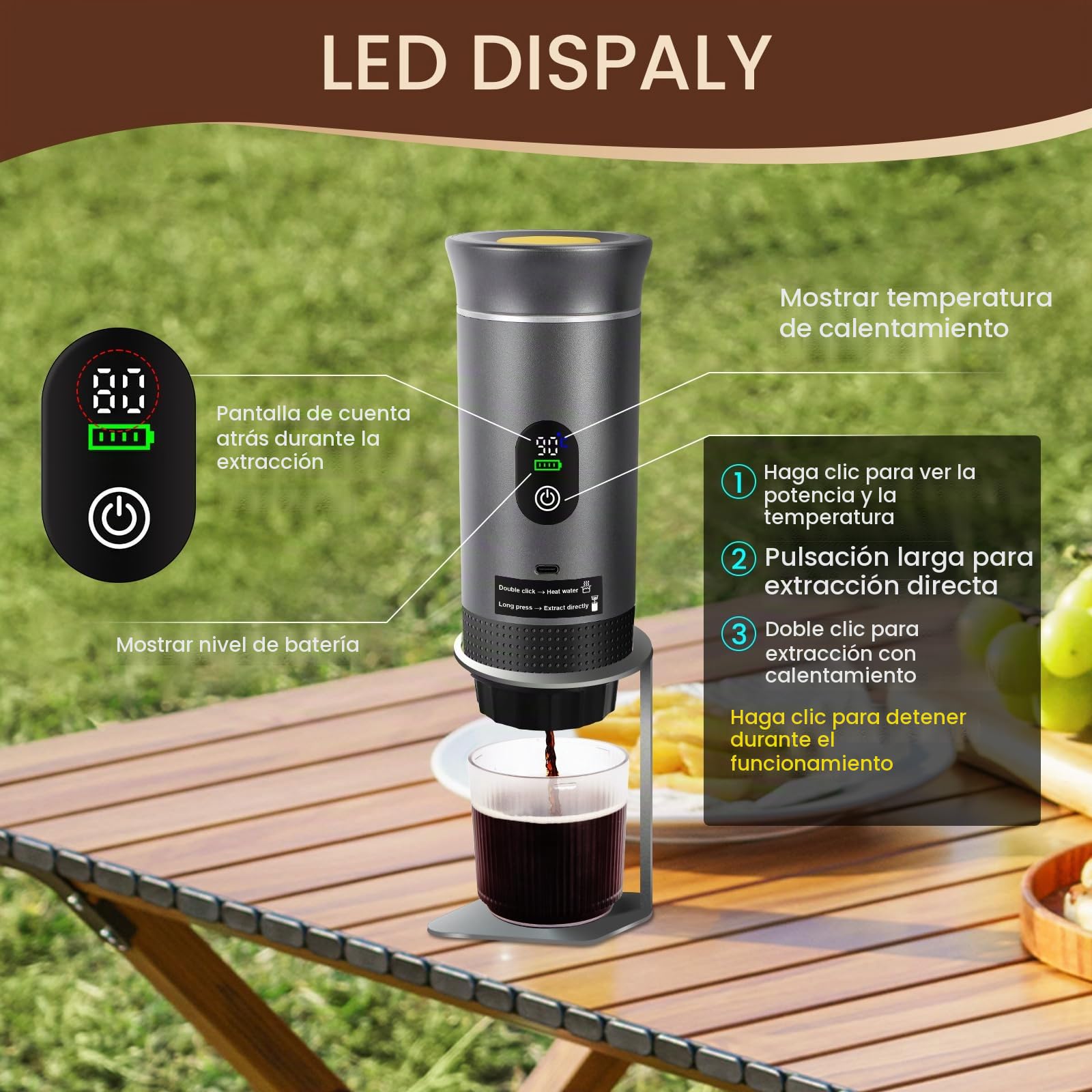 LAMA Cafetera Portátil Eléctrica de Cápsulas Compatible con Cápsulas de Café y Café en Polvo, Calentamiento Instantáneo, Mini Cafetera para Camping, Coche, Viaje, Gris