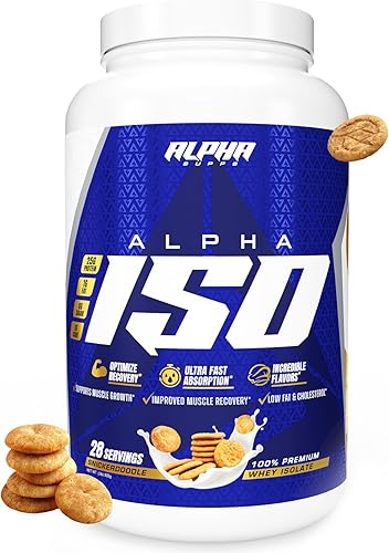 Alpha Supps ISO, polvo aislado de proteína de suero de leche 100% bajo en carbohidratos, 0.88 onzas por porción, ayuda a apoyar el crecimiento