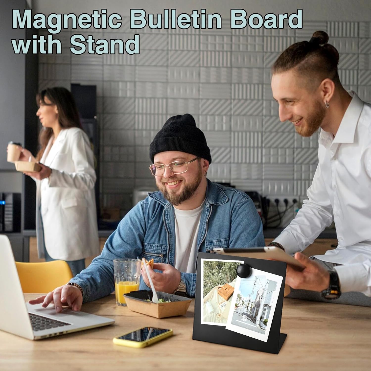 4 Pcs Magnetic Bulletin Board with Stand, 8x8inch Magnetic Display Board, Metal Tabletop Memo Board, Black Message Board with 8 Magnets for Home Kitchen School Office