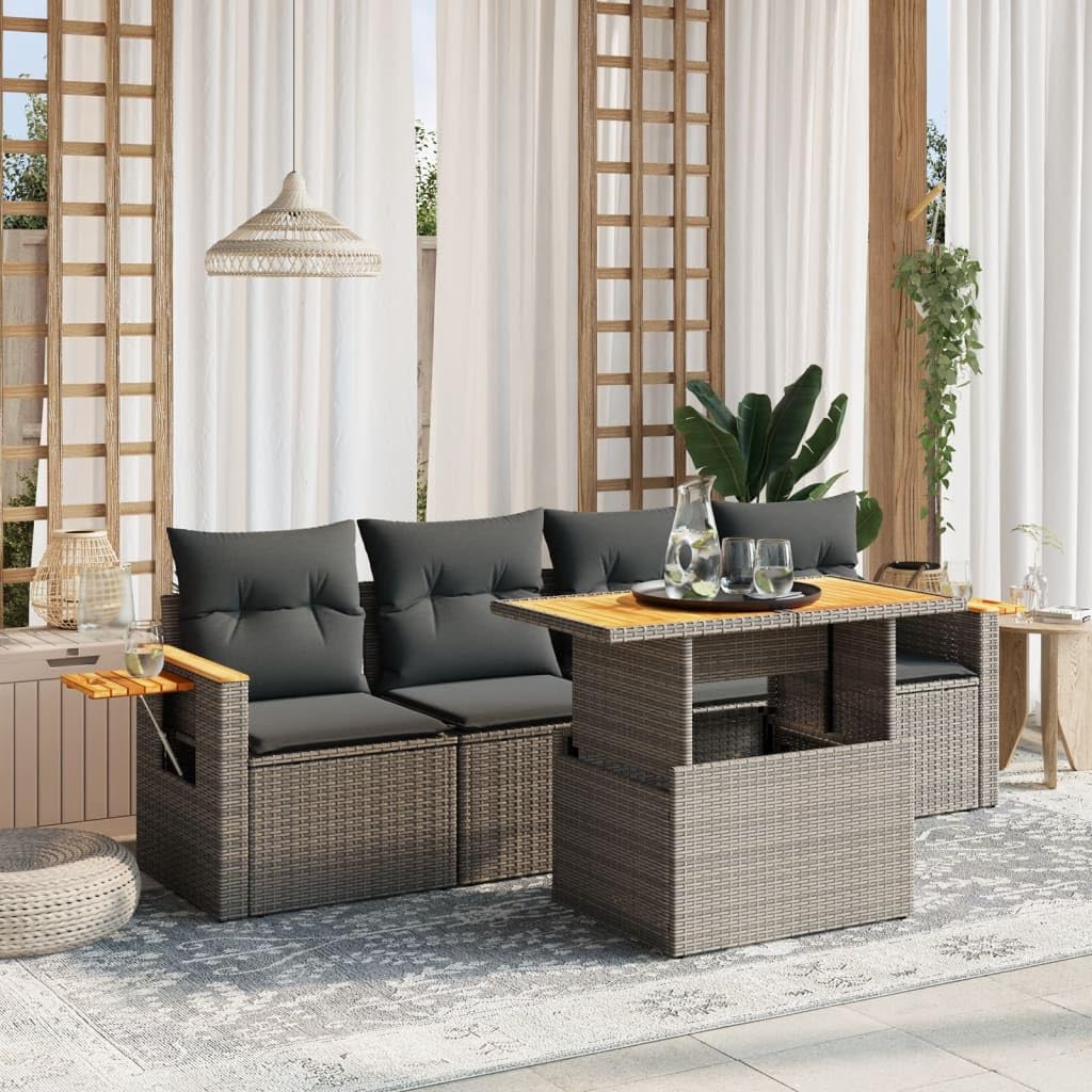 Makastle Salon de Jardin Modulaire 5 pcs Résine Tressée Gris