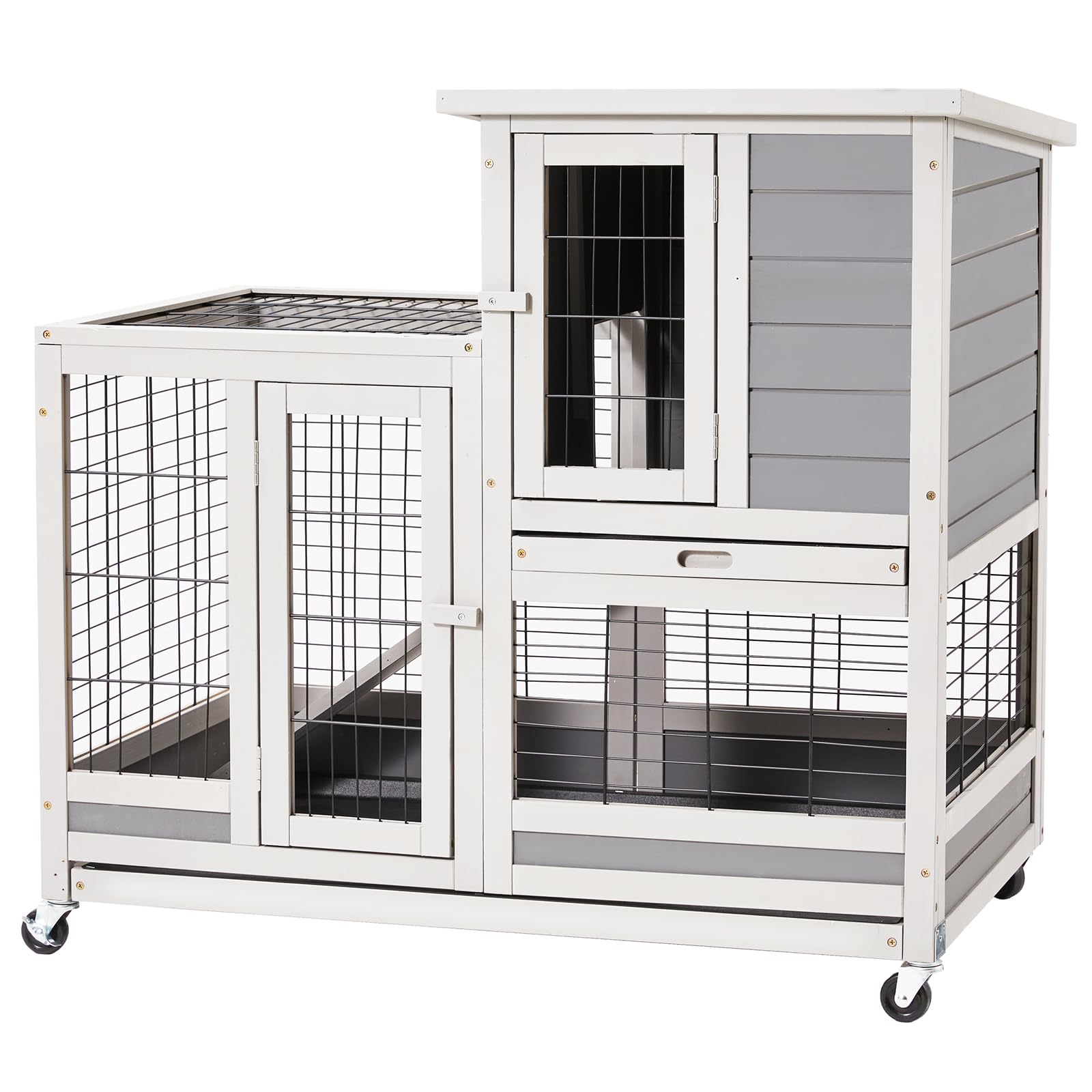 YODOLLA Wooden Rabbit Hutch 94cm Indoor & Outdoor, Small Animal House