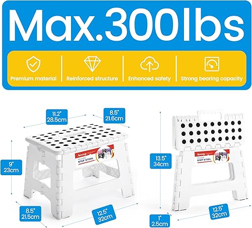 Miniatura 228 de Taburete plegable resistente de alta calidad de 13 pulgadas de altura para adultos, taburete de cocina, jardín, baño, color blanco Blanco,Bicolor