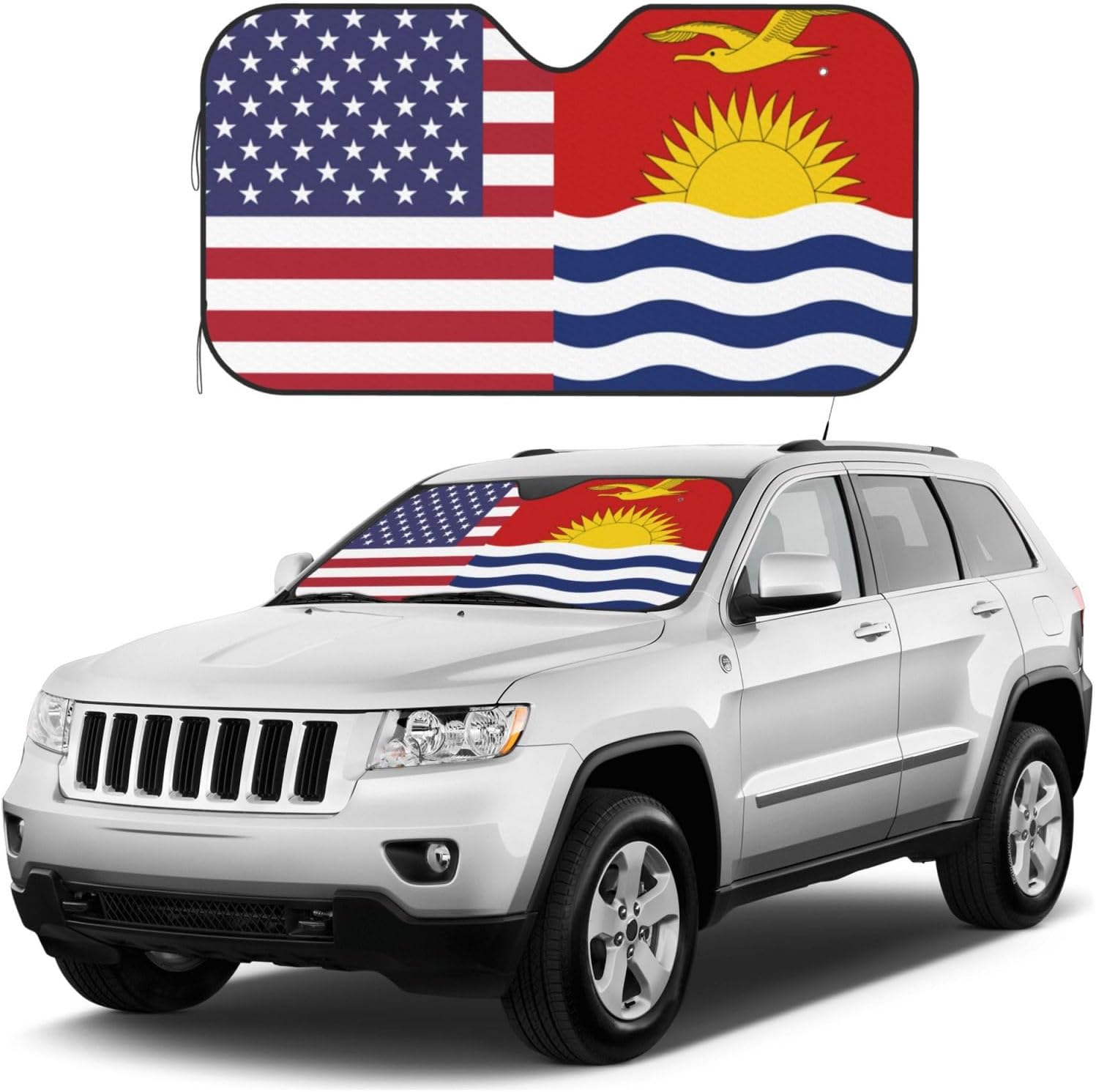 America Kiribati Friendship Flag Foldable Car Windshield Sunshade Blocks Heat and Sun Glare Uv Rays