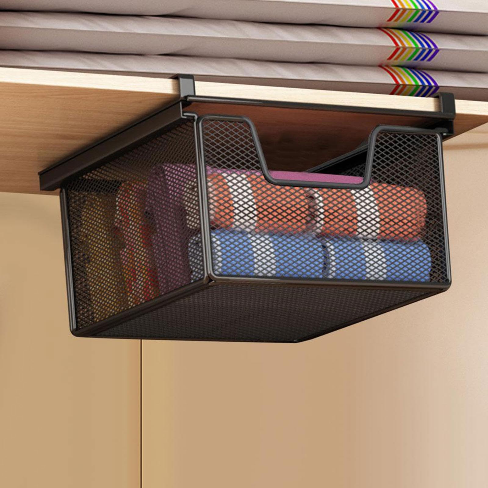 Milageto Panier de Rangement Coulissant sous Étagère, Tiroir Suspendu Multifonctionnel, Tiroir de Rangement en Acier pour Maison, Bureau et Cuisine, Longueur 46 Cm