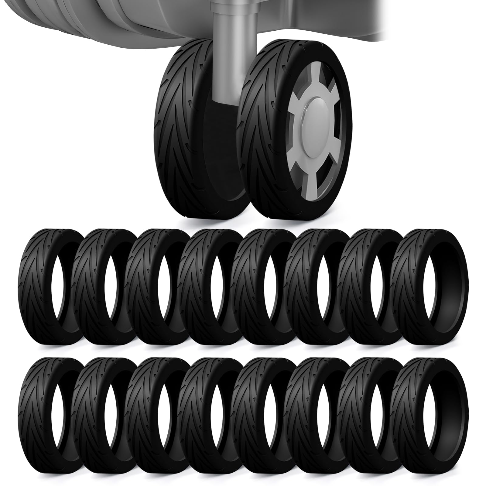 dgmdgs 16 Pack Upgrade Luggage Wheel Covers, Silicone Protective Cover for 2-2.4" Spinner Wheel, Wear-Resistant, Silent, Suitcase Accessories for Carry-On Travel Luggage (Black)-picture-36