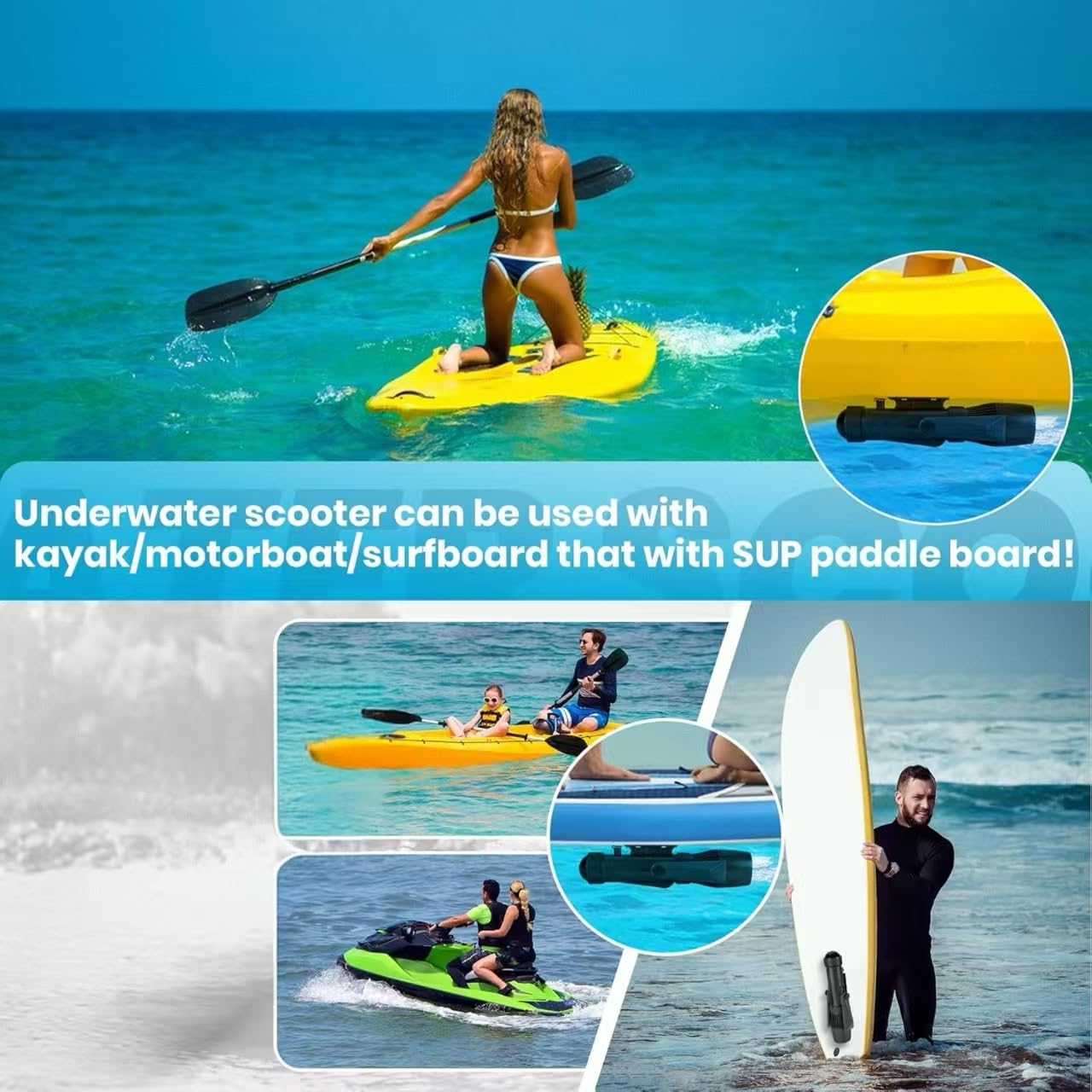 Camolech - Scooter eléctrico submarino con batería extraíble de 700 W, soporte para SUP para adultos, capacidad de la batería 16000 mAh, scooter para piscina, motor eléctrico para tabla de padel
