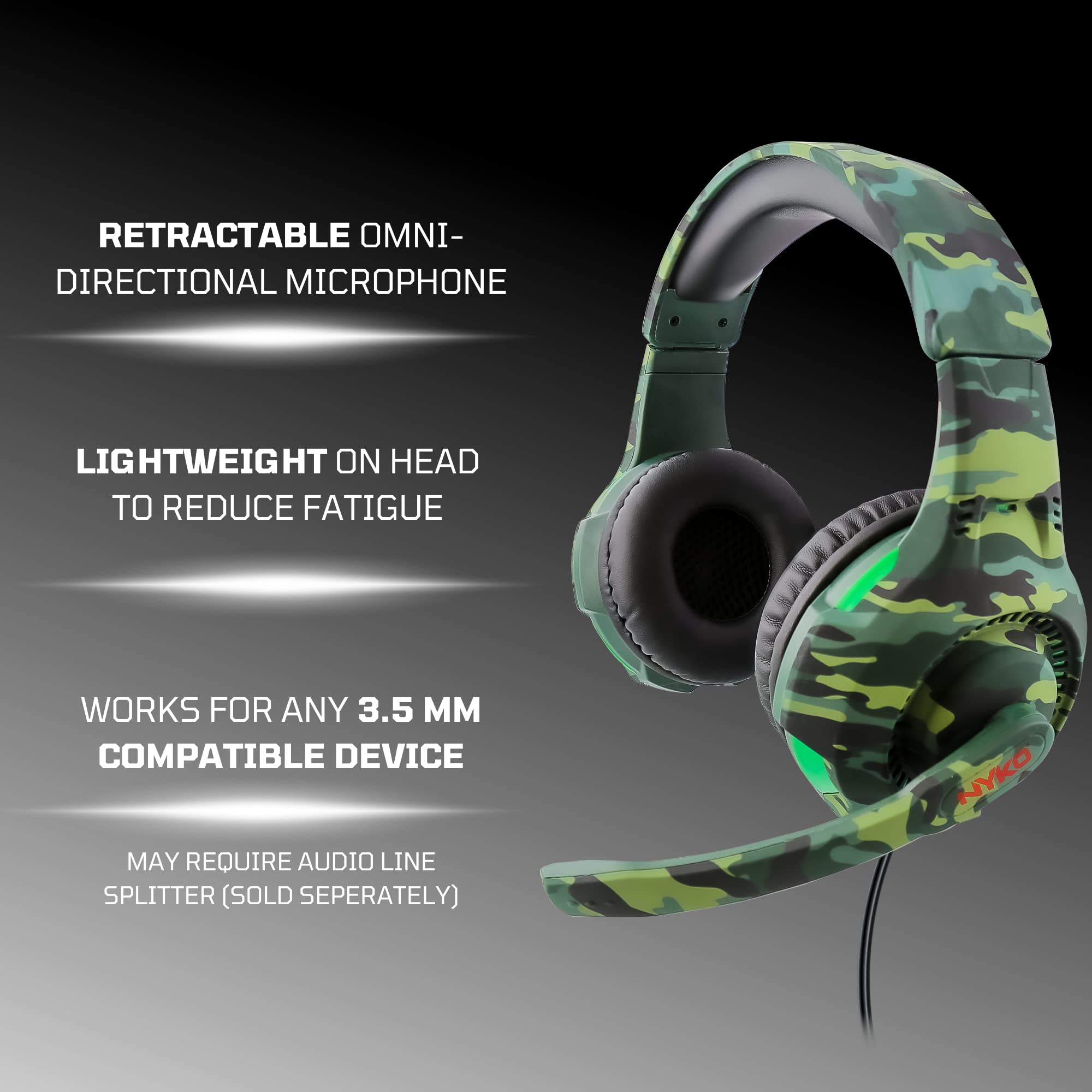 Nyko Uniwersalny zestaw słuchawkowy Deluxe Camo – Forest Camo – uniwersalny przewodowy zestaw słuchawkowy – pasuje do Xbox One, Xbox Series X, PS4, PS5, Switch, PC i Mac – nie jest specyficzny dla maszyn