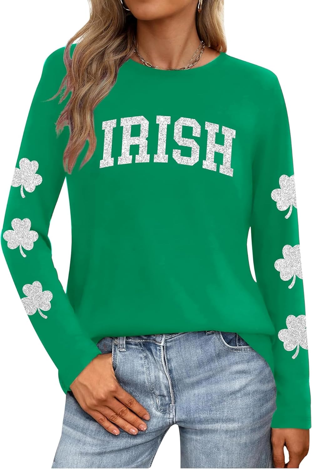 LAZYCHILD St Patricks Day Shirt Women: Lucky Shamrock Tshirt Saint Patricks Day Green Clover Long Sleeve Tops