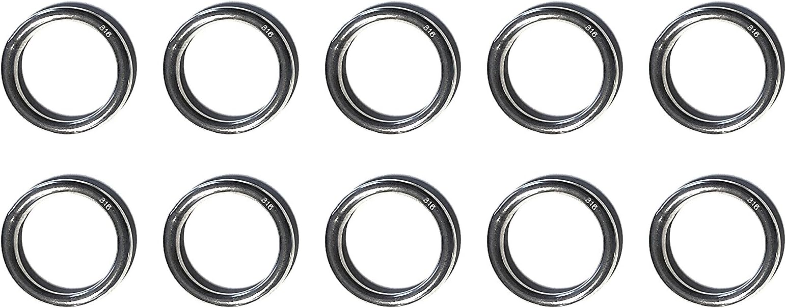 US STAINLESS 10 Pieces Stainless Steel 316 Round Ring Welded 3/16" x 3/4" (5mm x 20mm ID) Marine Grade