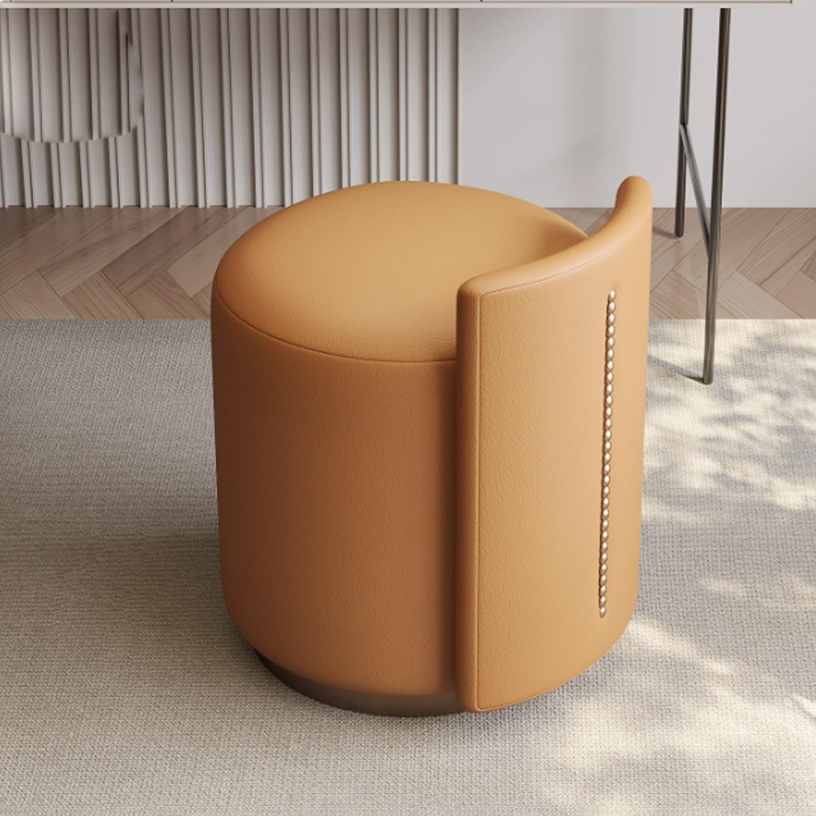 Modern 360° Swivel Vanity Stool for Makeup Room Low Back Design Perfect for Living Bedroom Entryway Stylish Pu+Cloth Material,One Size(C-Orange)