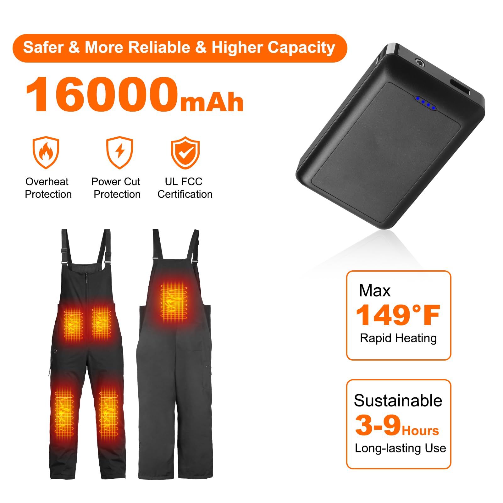Beheizbare Latzhose Damen Skihose Wasserdicht Winddicht Snowboardhose Warme Isolierung Schneelatzoverall Skianzug mit Akku Multi Pockets Arbeitslatzhose Damen mit Verstellbaren Hosenträgern