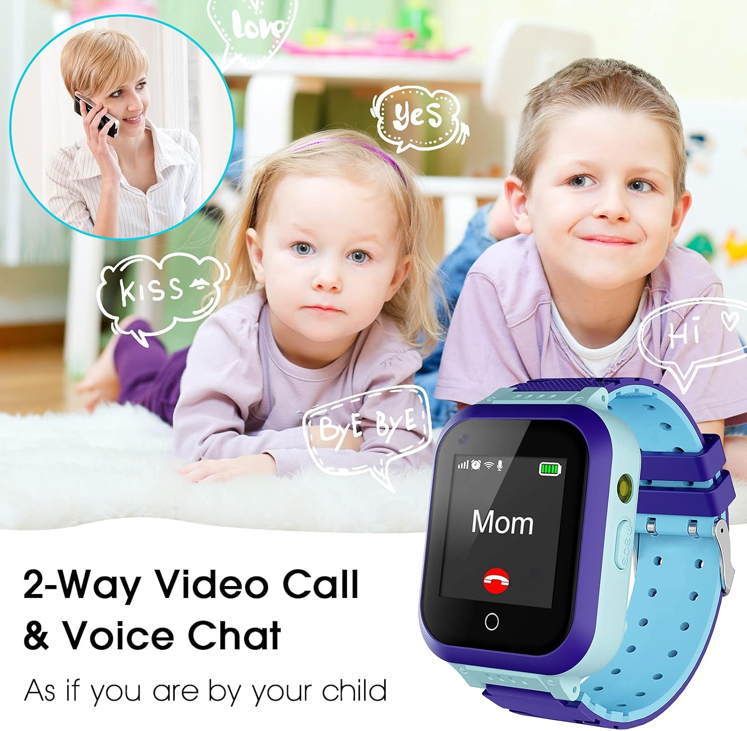 Kids Smartwatch, 4G WiFi GPS LBS Tracker SOS Emergency Call Video Chat Children Smartwatches, IP67 Waterproof Phone Watch for Boys Girls, Compatible with Android/iPhone iOS (Dark Blue + Light Blue)