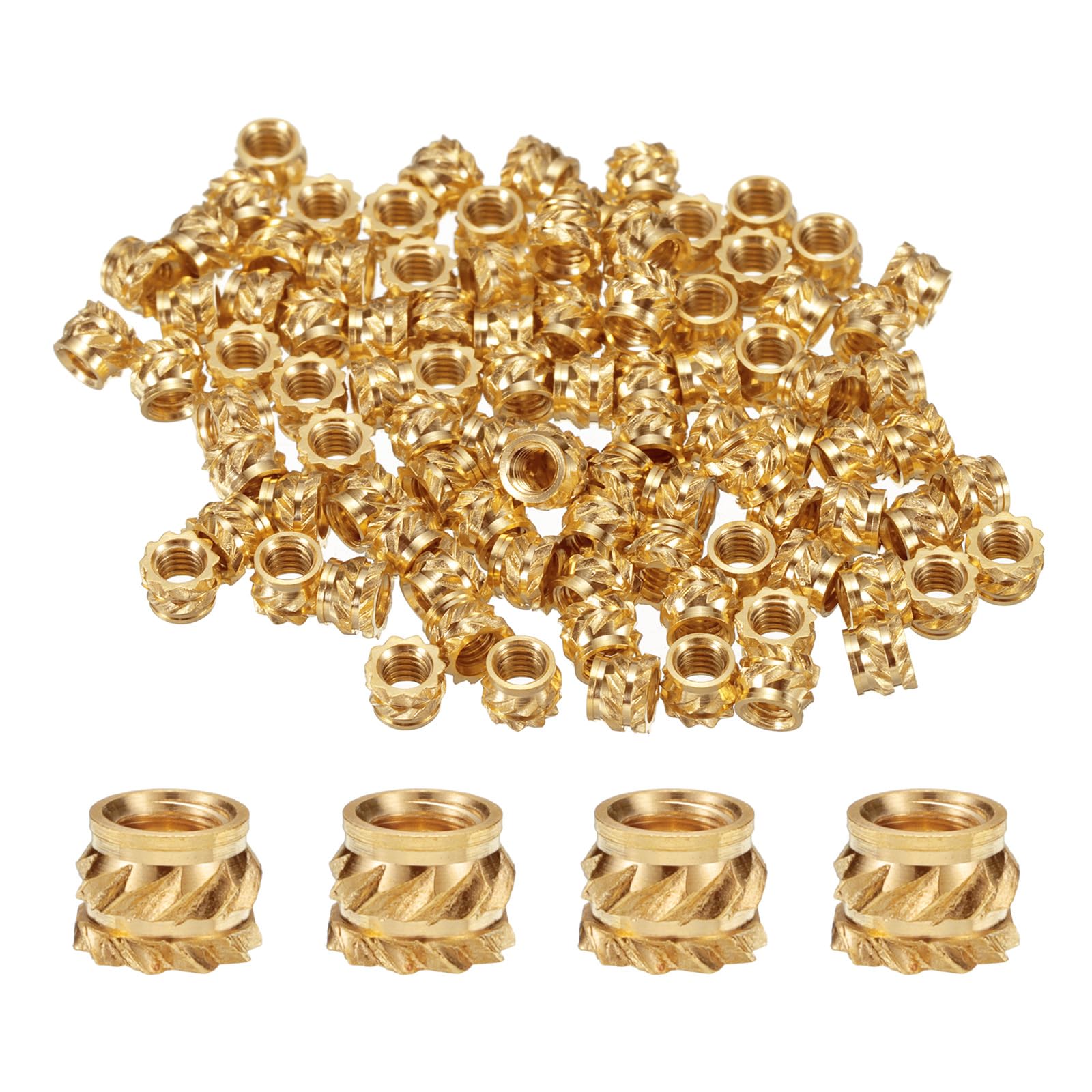 uxcell 100 Pcs M2.5 Brass Knurled Threaded Insert M2.5x3mm, OD 4mm Heat Set Insert Embedment Nuts