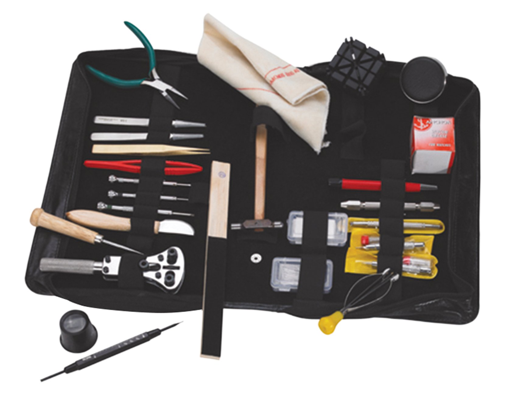 SELVA Uhrenwerkzeug 25 teiliges professionelles Werkzeugset in Ledertasche mit allem, was EIN Uhrmacher benötigt um Batterien zu wechsel oder Uhrenarmbänder.
