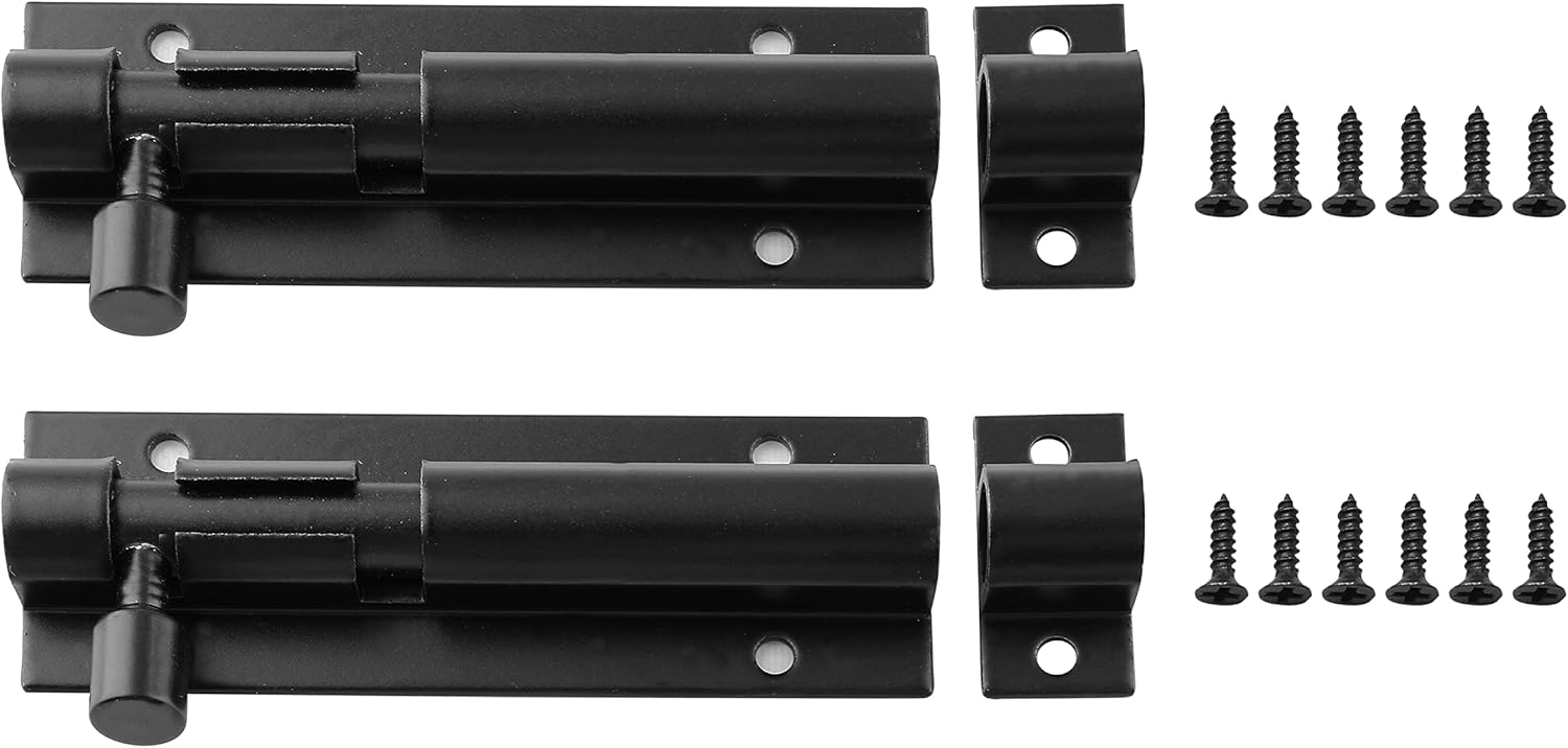 2 PCS Barrel Bolt Latch 3 Inch Heavy Duty Slide Lock, Black Aluminum Alloy Slide Latch Door Lock Barrel Latch for Security Gate Slide Bolt, Garage Door Latches, Warehouse Shed Latches
