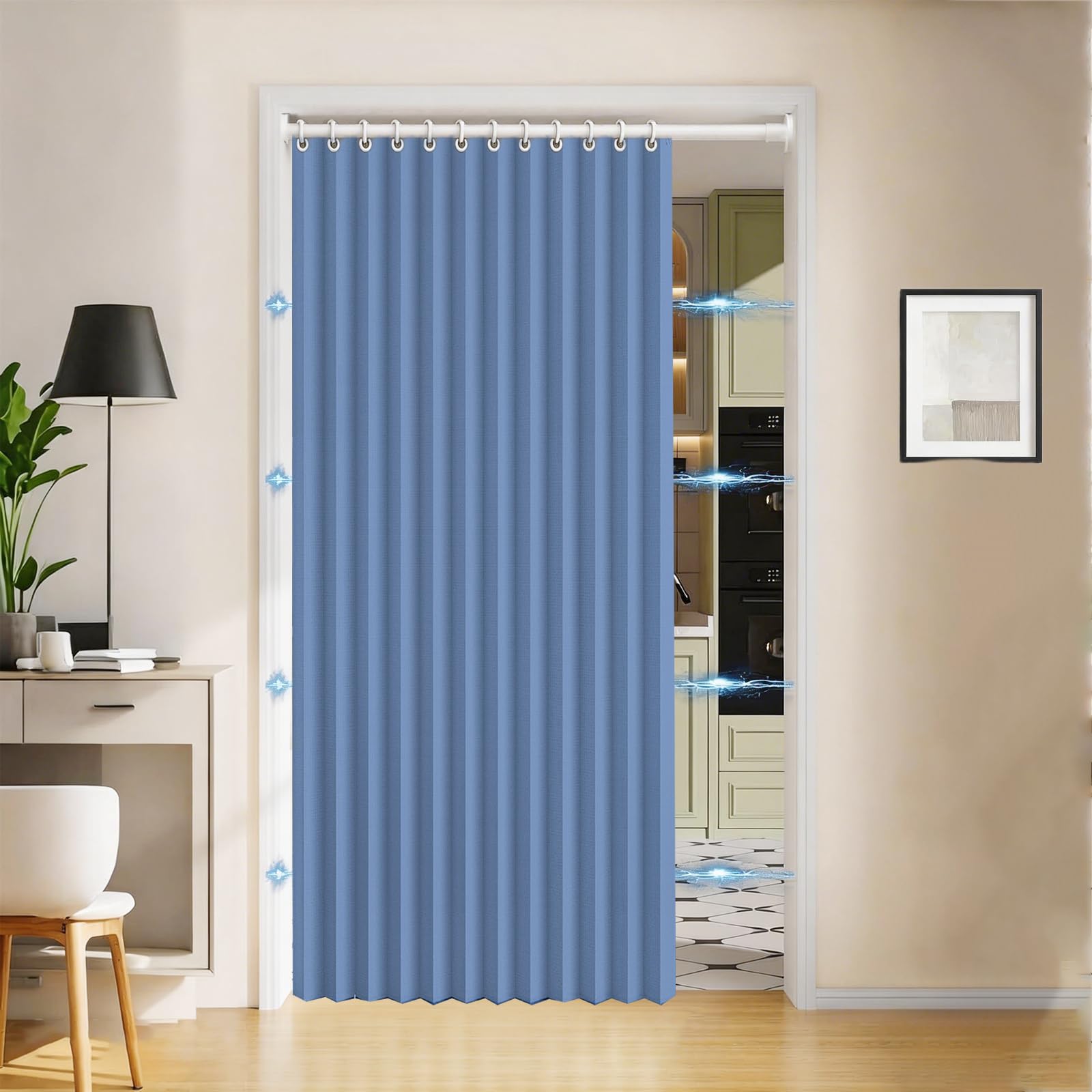Magnetic door curtains, foldable pleated curtains, suitable for bedrooms, room partitions, and living rooms-dark blue-w180xH230cm โ image 1