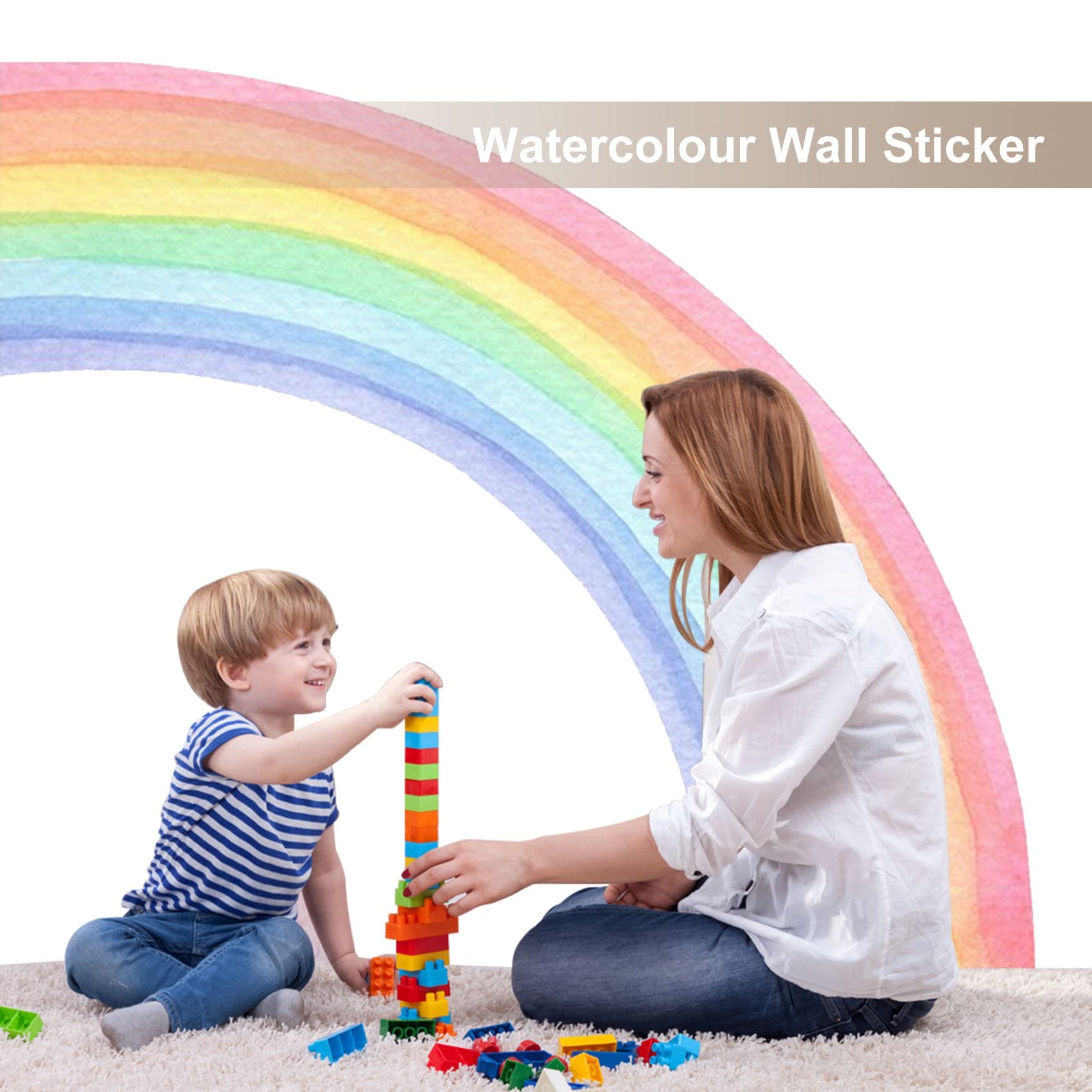 Pegatinas de pared grandes de acuarela para habitación de niños, guardería, decoración del hogar, colorido arco iris, tela autoadhesiva