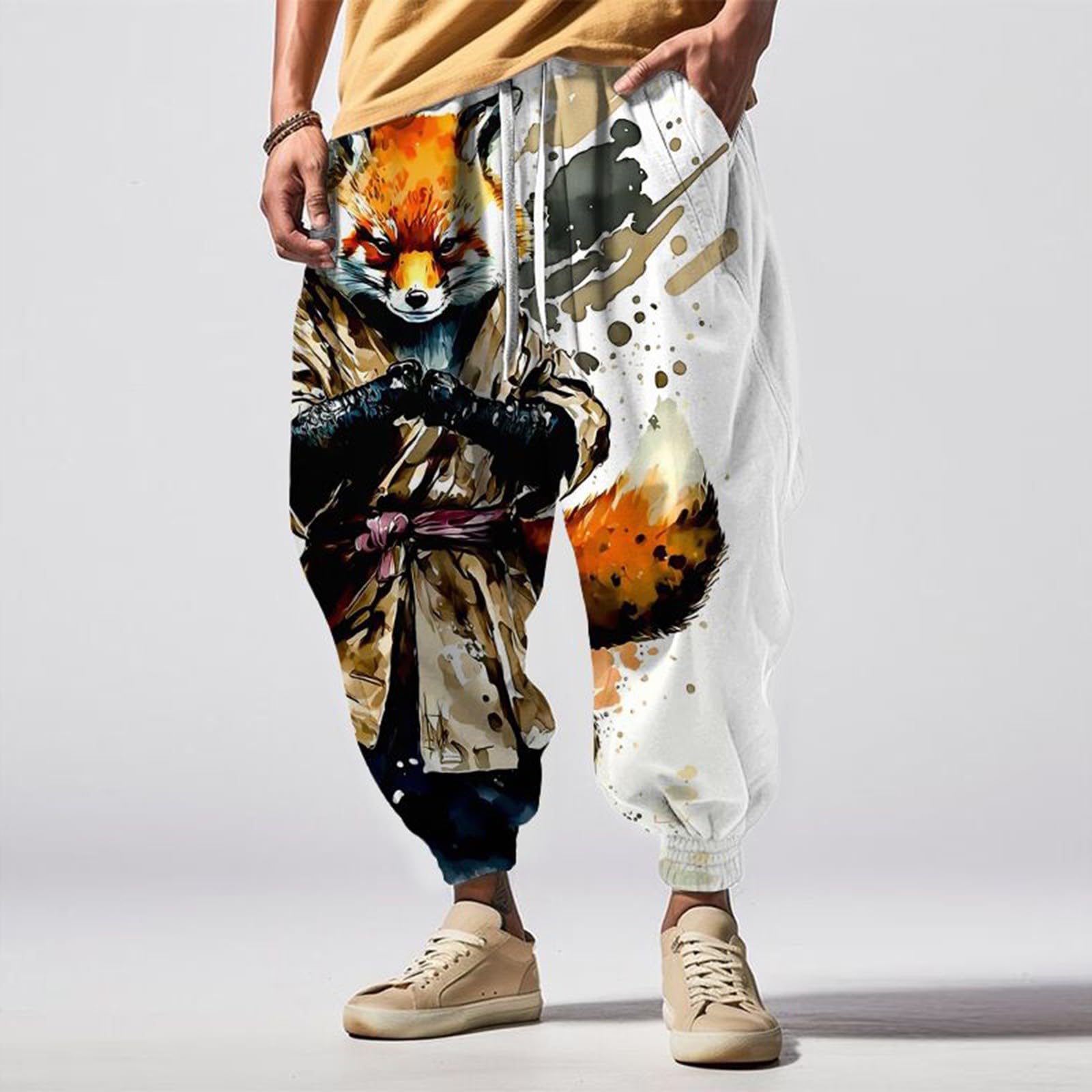 Pantaloni harem da uomo, larghi, da uomo, casual, con divertenti stampe dei cartoni animati, hip hop, stile da strada, pantaloni Aladin, da uomo, a gamba larga, per il tempo libero