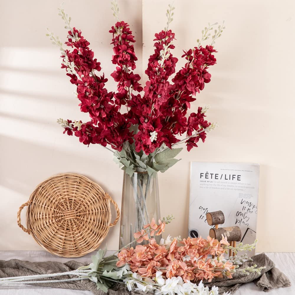 NatureMan Mazzo Di 5 Steli Di Delphinium Finto Bianco, Alti 86 Cm, Fiori Di Seta Per Vasi, Perfetti Per Decorare Casa, Matrimoni E Centrotavola