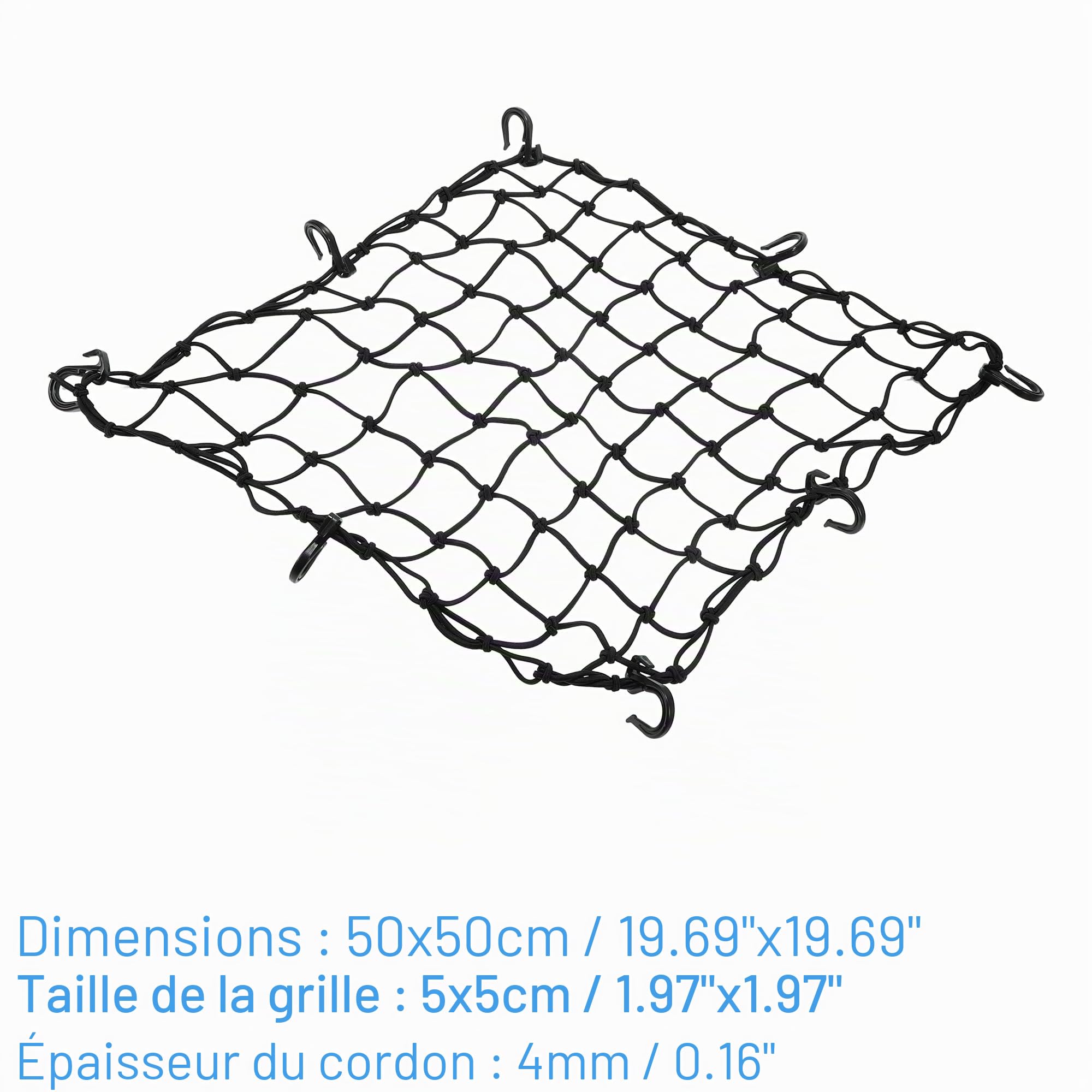 X AUTOHAUX Filet épais pour bagages de moto avec crochet Noir 50 x 50 cm