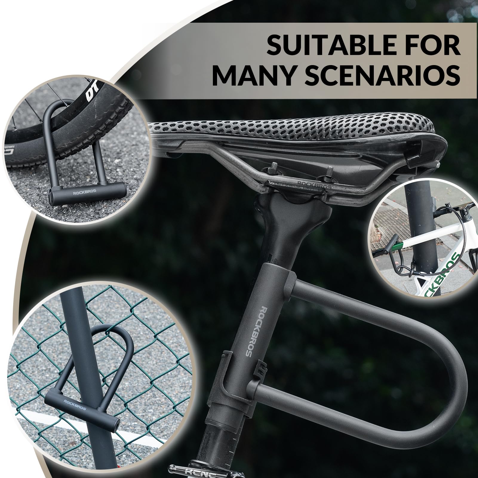 ROCKBROS U Lock Bike U Lock with Cable Heavy Duty Anti Theft Bike Lock U-Lock 4 ft Cable with Keys & Sturdy Mounting Bracket for Road, Mountain, Electric Bikes - 5