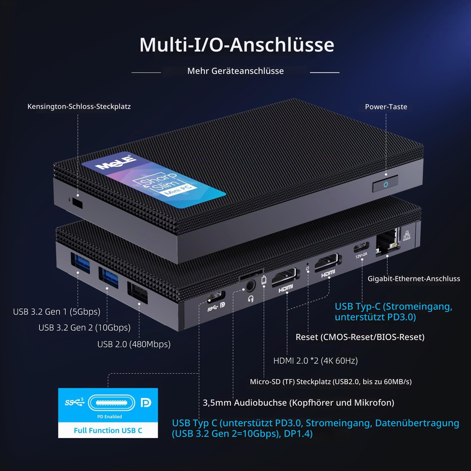 MeLE Quieter4C Lüfterloser Mini PC N100 16GB 512GB Kleiner Desktop Computer