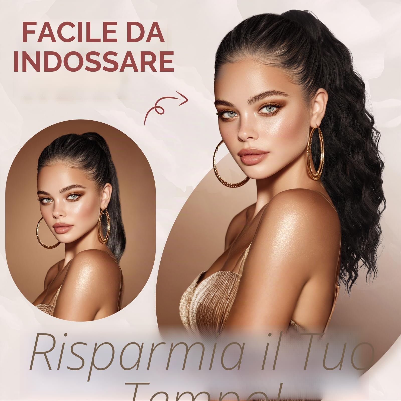 RUWISS Coda Capelli Extension Ricci con Pinza per Donne, 50cm Coda Finta Capelli Afro Coda di Cavallo Ondulato Sintetico con Clip, Marrone Scuro