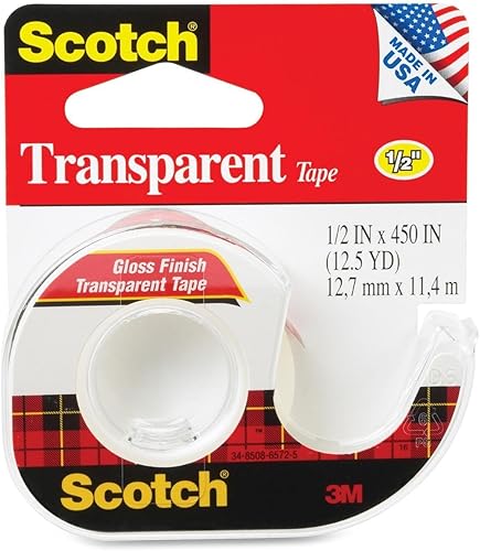 Scotch Dispensador de cinta transparente brillante en mano de 12 pulgada x 450 pulgadas (transparente, 2 paquetes de 1)