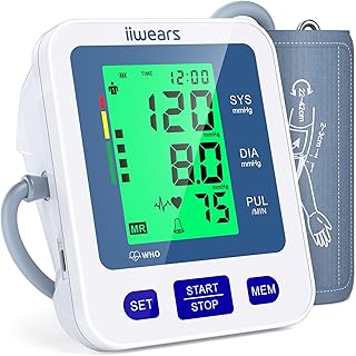 Blood Pressure Monitor for Home Use, Automatic Blood Pressure Machine with 3-Color Backlit Hypertension Display, 2x99 Memory with Upper Arm Large Cuff 22-42cm