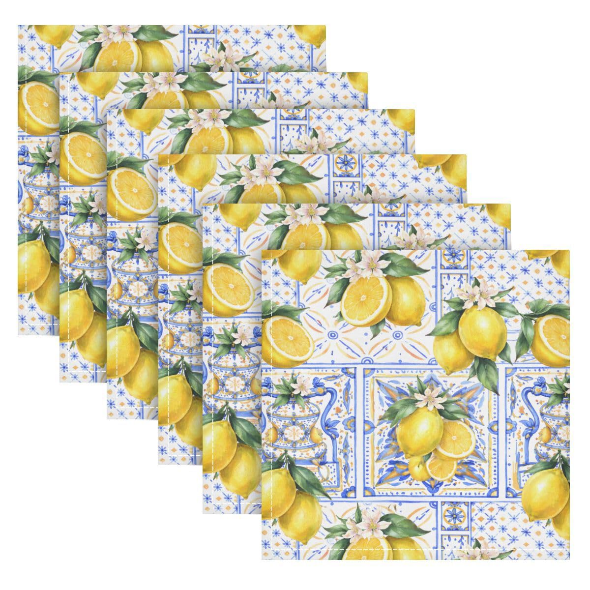 Serviettes de table citron jaune et bleu ALAZA lot de 6 en tissu polyester lavable