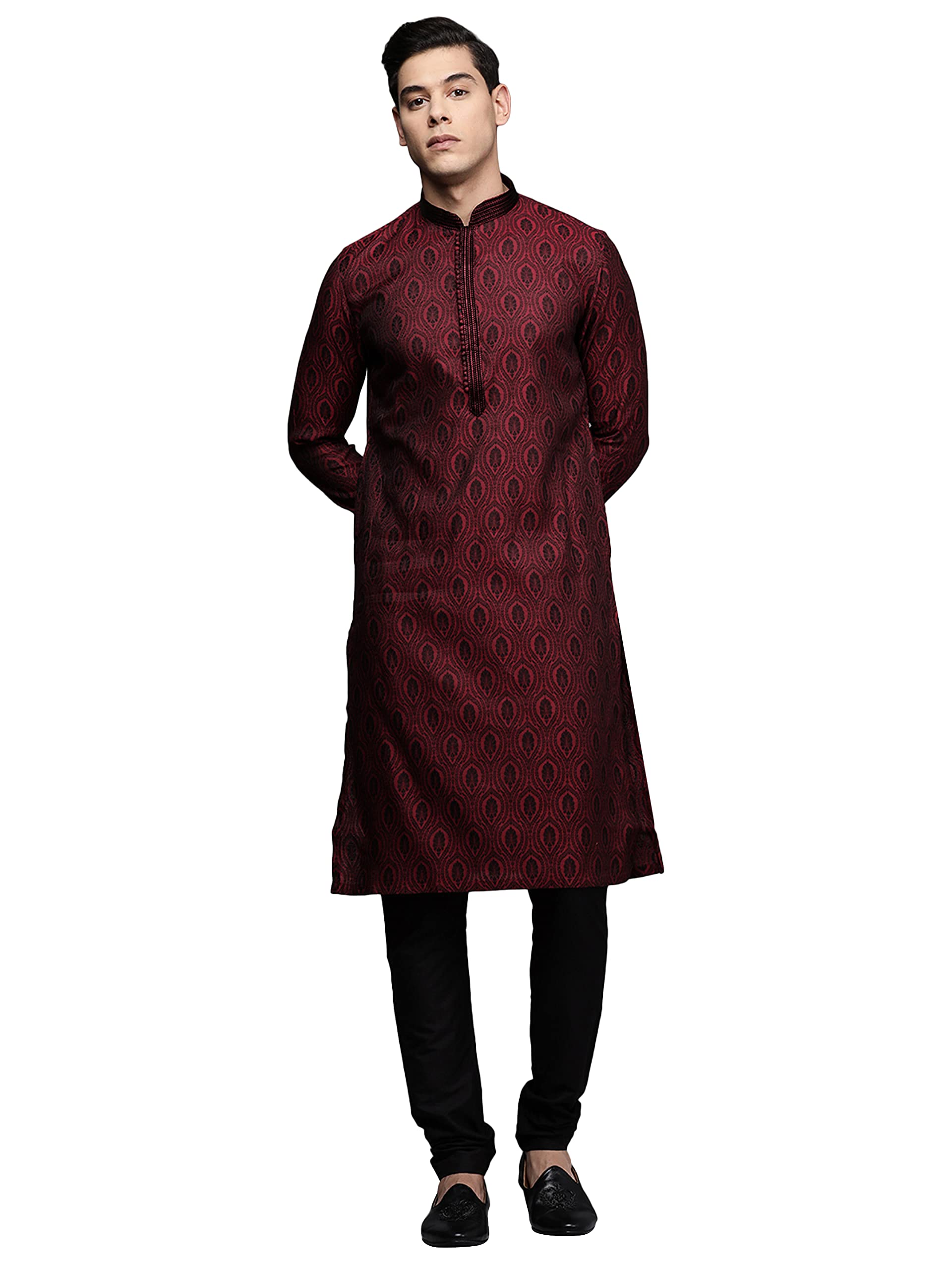 manyavar Men's Blended Rayon Jacquard Design Kurta Set (2pcs)-picture-18