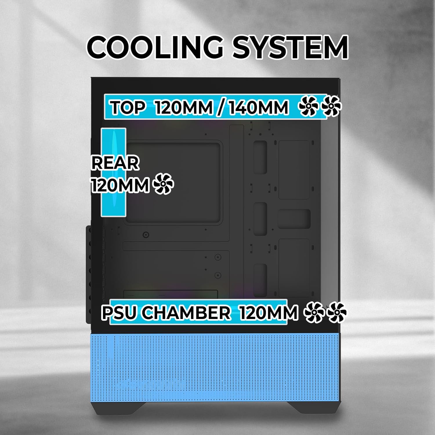 Raidmax i802 Vibe Series ATX Mid Tower Gaming Case Bundle – Tempered Glass Side Panel, Includes 700W 80+ Power Supply, AM1204 Digital Display Air Cooler, and 5 Pre-Installed FRGB Fans (Blue)