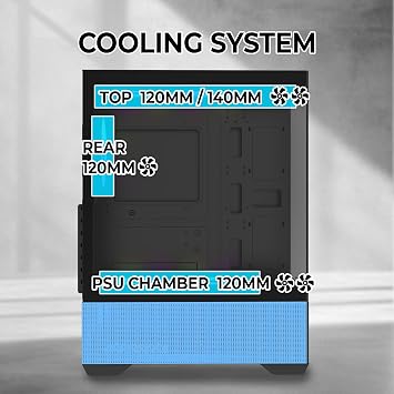Raidmax i802 Vibe Series ATX Mid Tower Gaming Case Bundle Tempered Glass Side Panel, Includes 700W 80+ Power Supply, AM1204 Digital Display Air Cooler, and 5 Pre-Installed FRGB Fans (Blue)