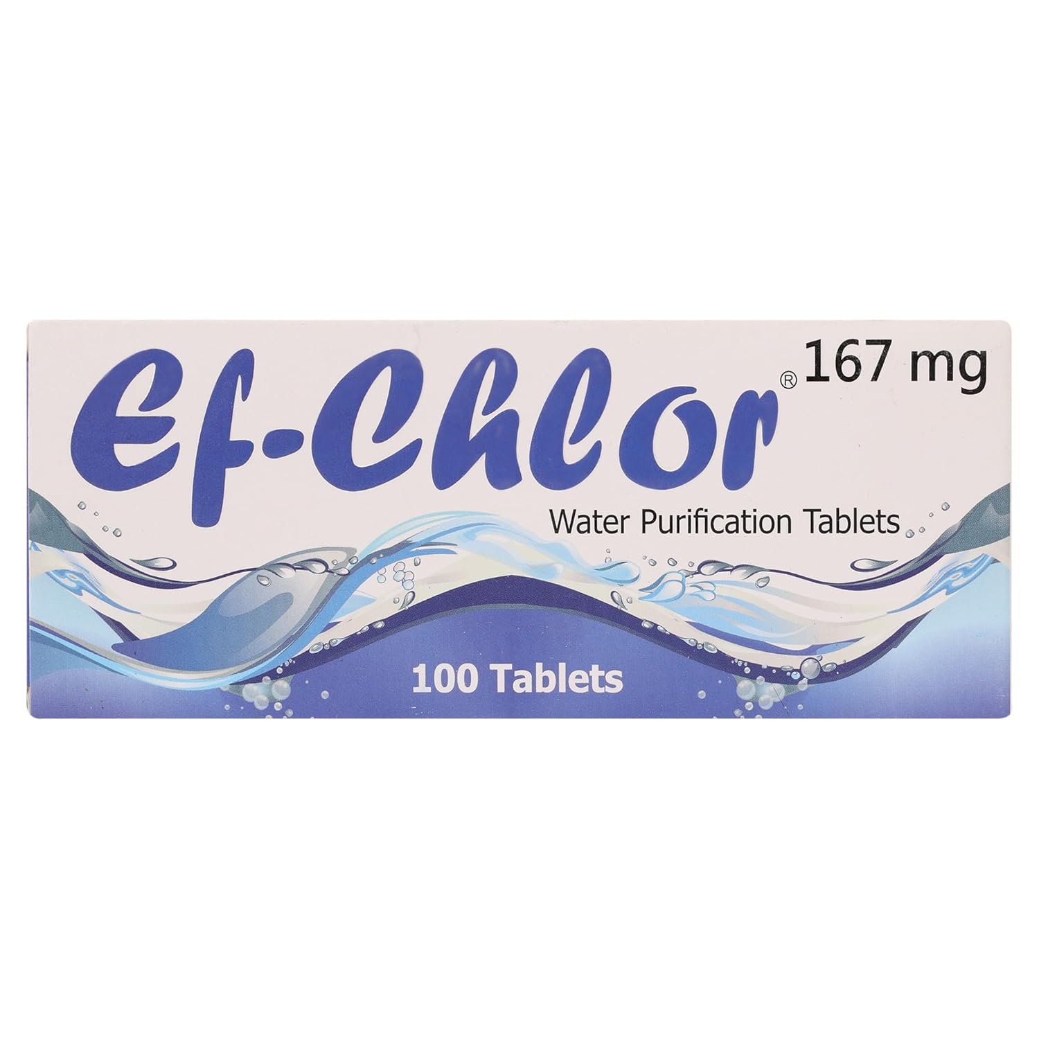 Ef-Chlor Water Purification Tablets 167 mg – Potable Water Treatment Ideal for Emergencies, Survival, Travel, and Camping, Purifies (5.2-6.6) Gallons Water in 1 Tablet (Pack of 100 Tablets)