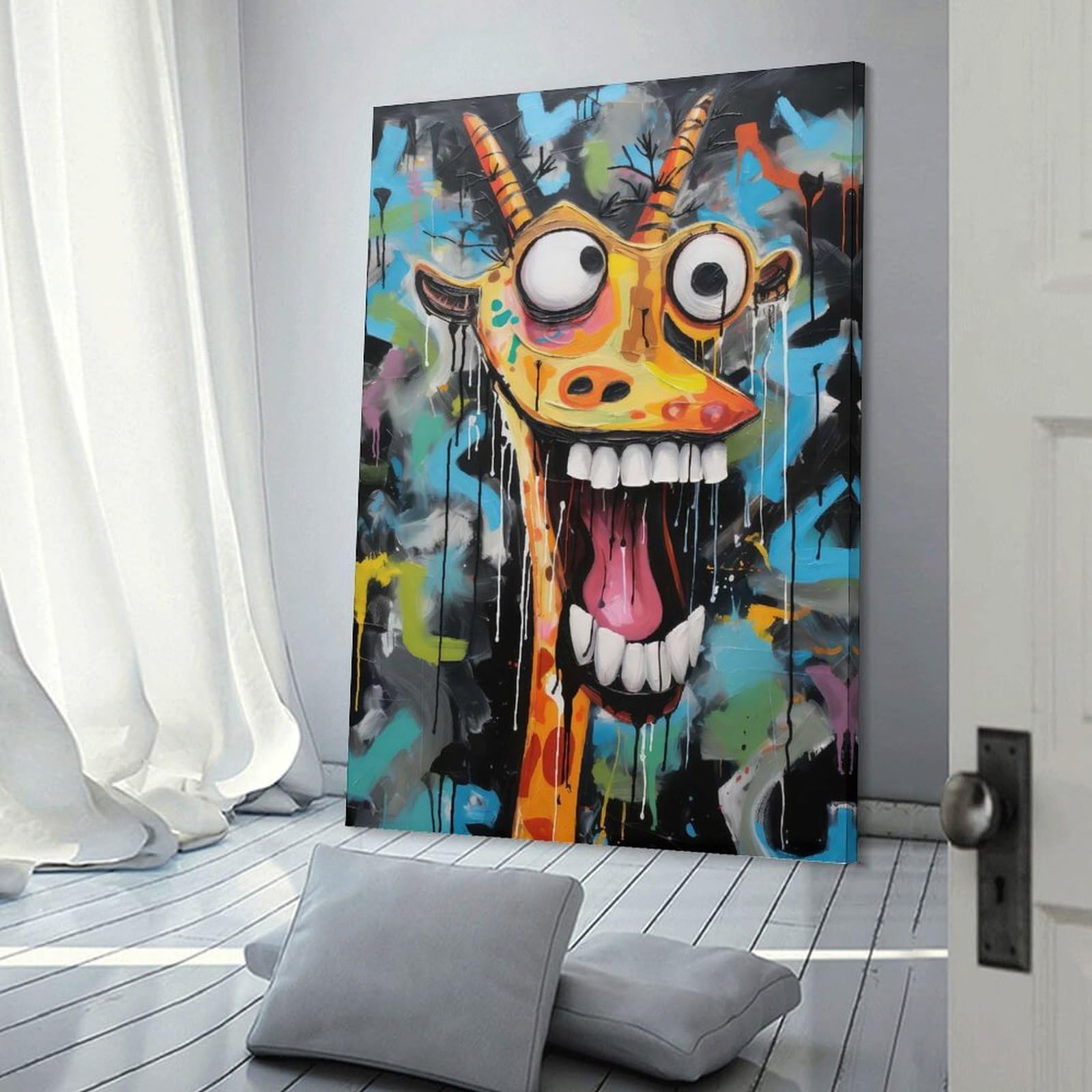 Junmoney Graffiti StreetArt Giraffe Canvas Wall Picture, 20x30inch(50x75cm), for Home, Office, Studio Or Guest Room, A Flexible Wall Accent for Shared Spaces
