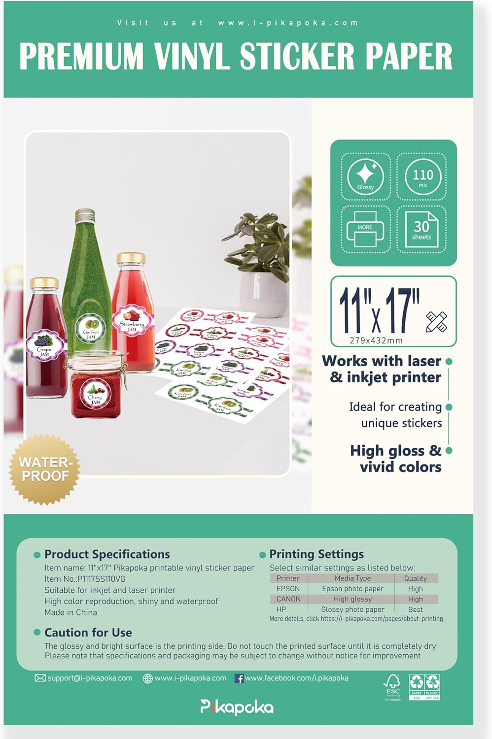 Amazon.com : Pikapoka 11x17 Removable Self-adhesive Vinyl Sticker Paper ...