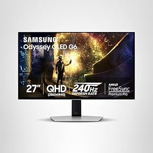 Samsung 27 Odyssey OLED G6 (G61SD) QHD & QD-OLED 240Hz 0.03ms FreeSync Premium Pro Gaming Monitor with Sleek Metal Design, 3 Year Warranty, US, LS27DG610SNXZA