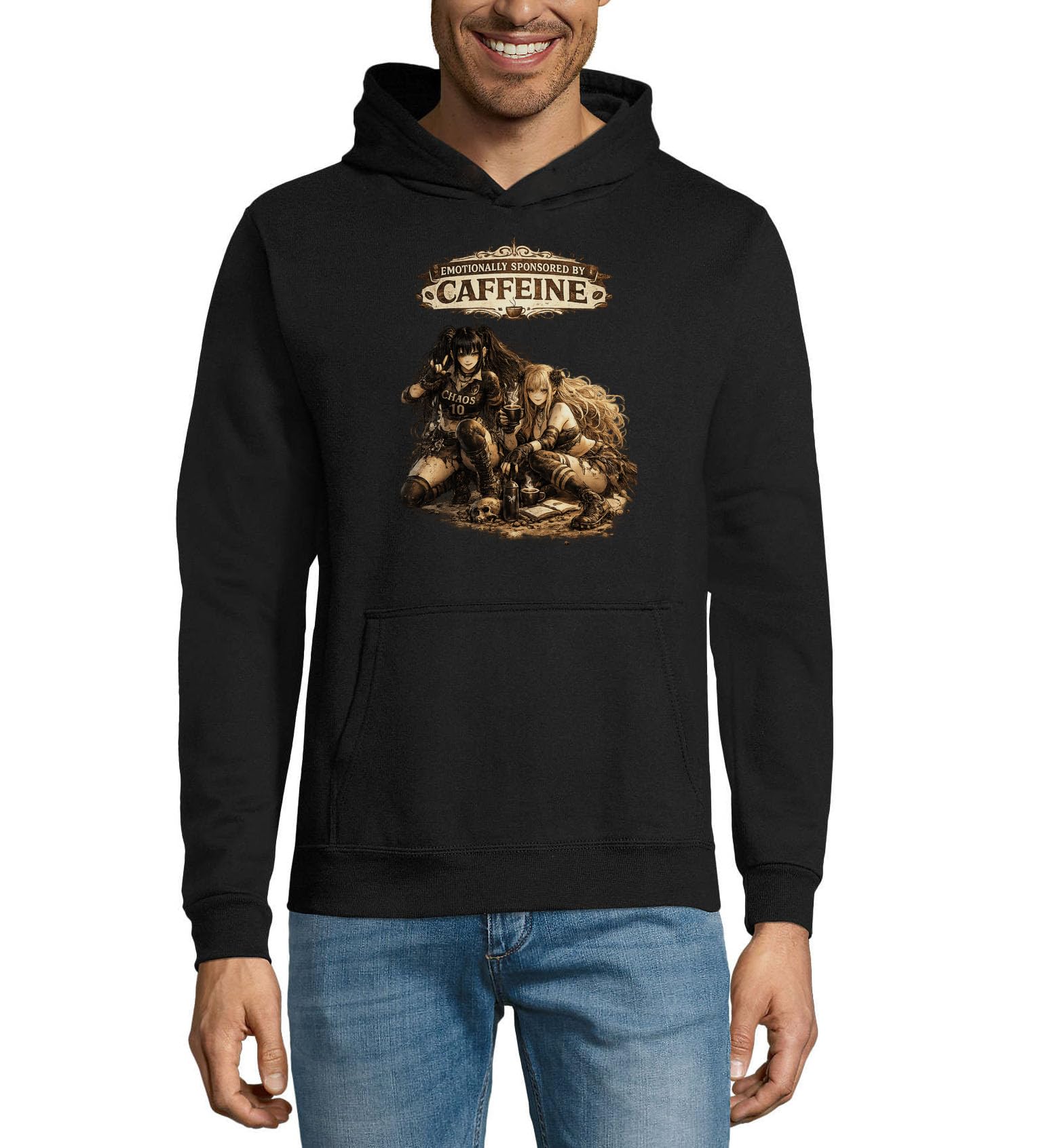 Emotionally Fueled by Caffeine Vibes unisex mieszanka bawełny bluza z kapturem bluza z kapturem czarna