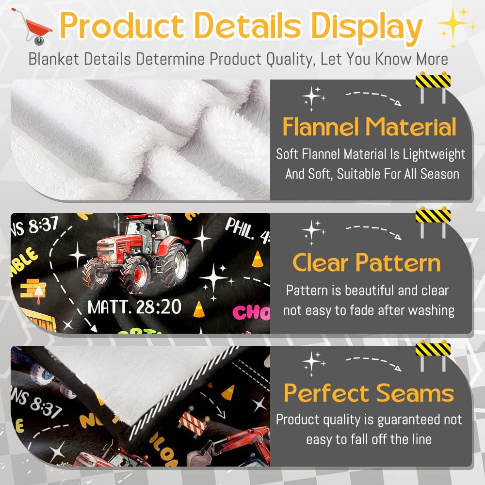 Kids Christian Truck Blanket for Boys - God Says I Am Construction Trucks Bible Verse Gifts for Truck Tractor Lovers Toddlers - Super Soft Flannel Throw Sheets 50" x 40" Decor for Crib Nap Couch Sofa - Image 4