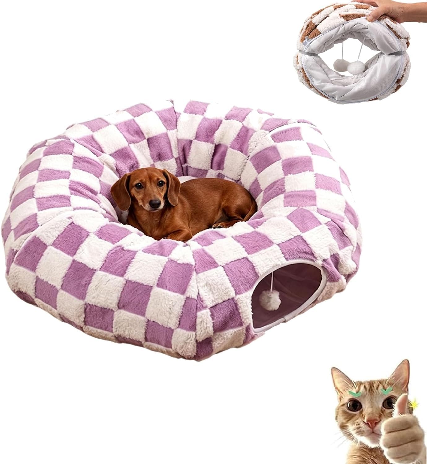 Dachshund Tunnel Bed, Dog Tunnel Bed for Small Dogs and Cats (Purple,S)