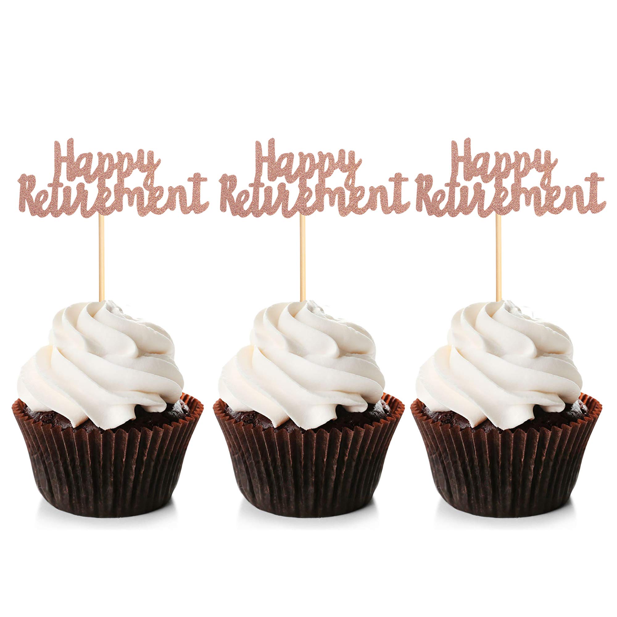 Buy 24Pcs Happy Retirement Cupcake Toppers Rose Gold Glitter Retired