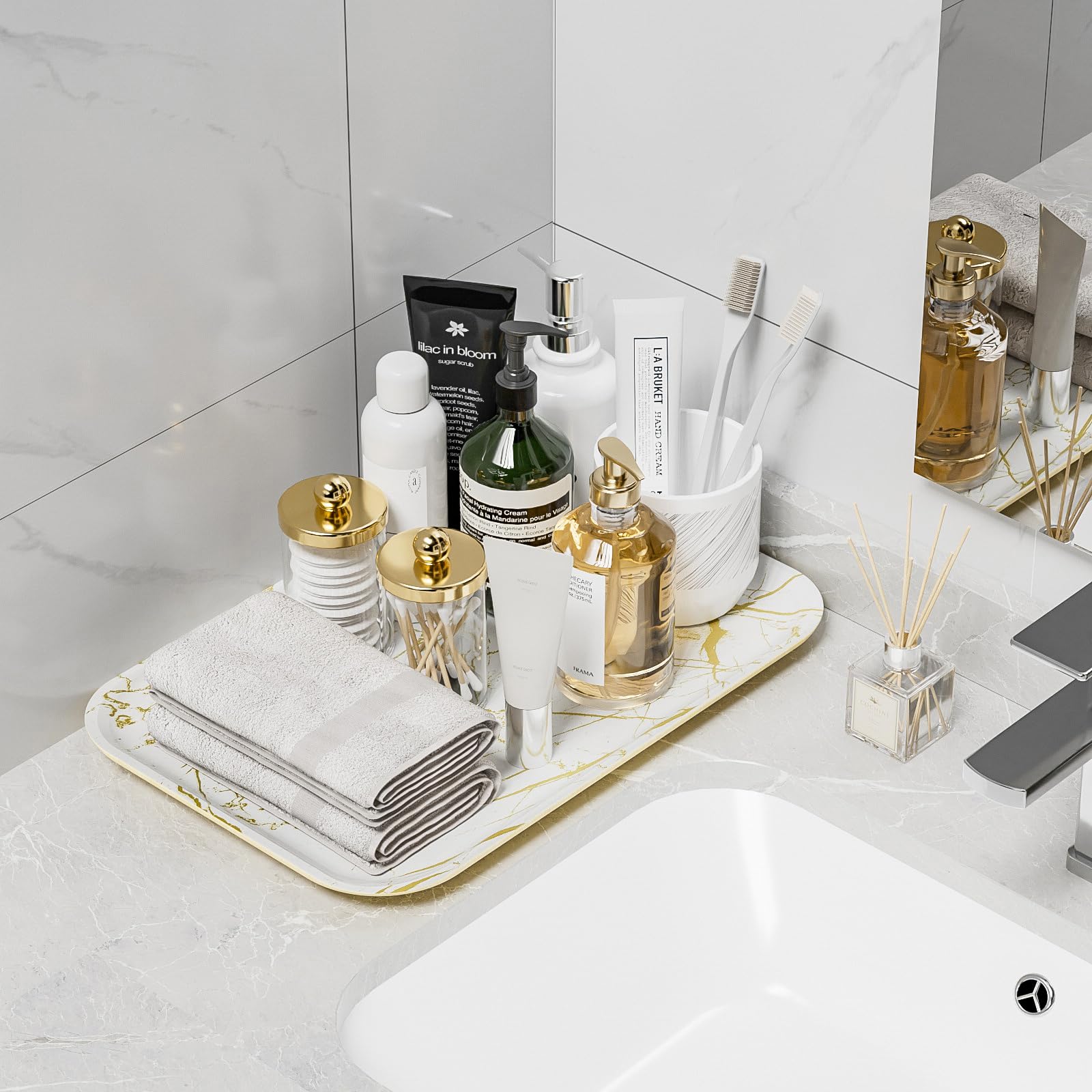 Weenson Bathroom Vanity Tray for Makeup Jewelry Candle Perfume Decor Toilet Tank, Serving Tray for Food Snacks, Kitchen Tray for Countertop Soap Dispenser Spice Coffee Nightstand11.8”L x 7.9”W x 0.8”H